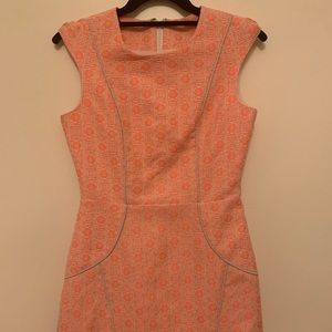 Coral geometric pattern pencil dress